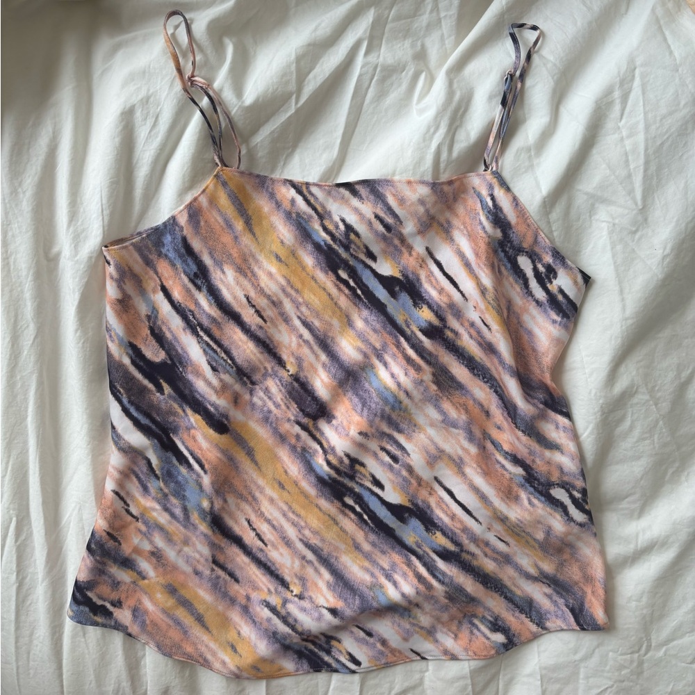 LIKE NEW Aritzia Abstract Print Spaghetti Strap Cami in Peach and Blue
